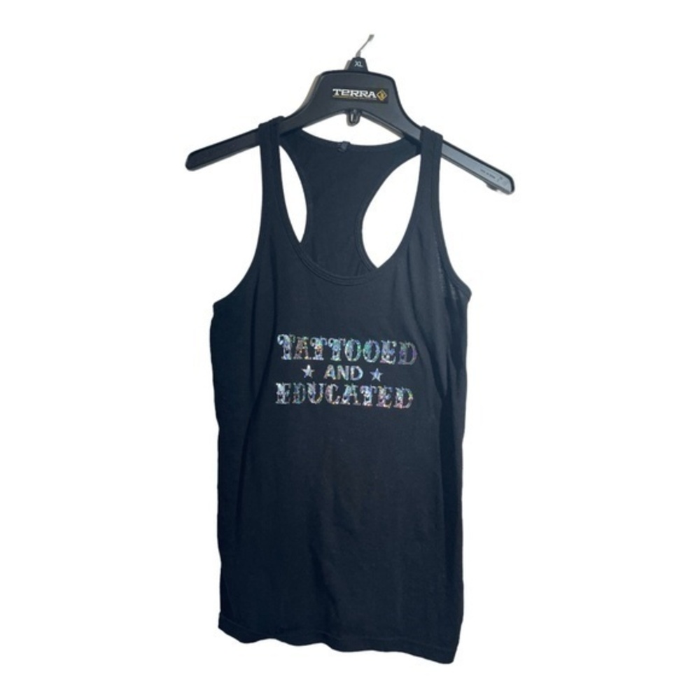 Deluxe by M&O Womens Black Racerback Tank Top Graphic Tattooed & Educated Size M